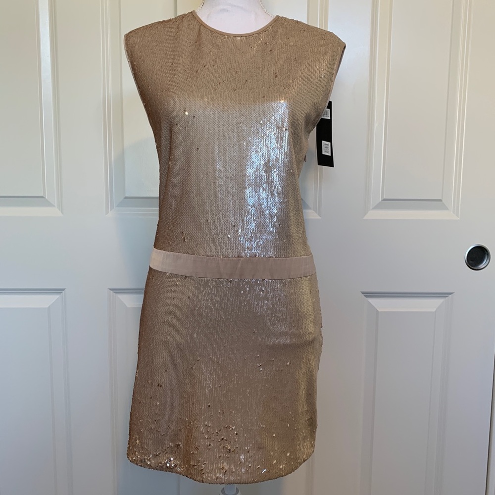 NWT HALSTON HERITAGE sequin champagne gold dress